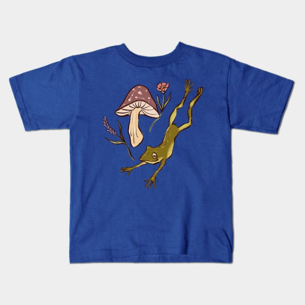 Frog and mushroom Kids T-Shirt by Queer Deer Creations